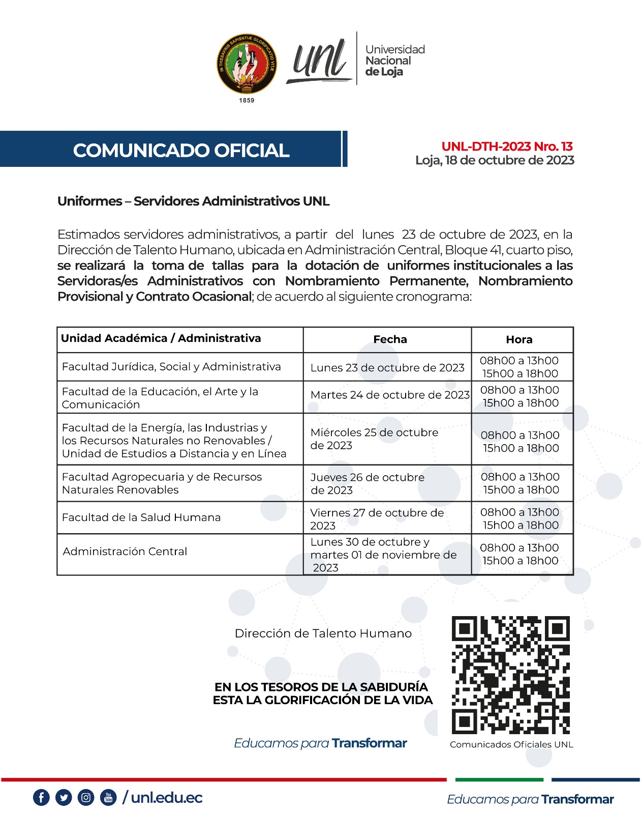 Comunicado Oficial Uniformes Servidores Administrativos