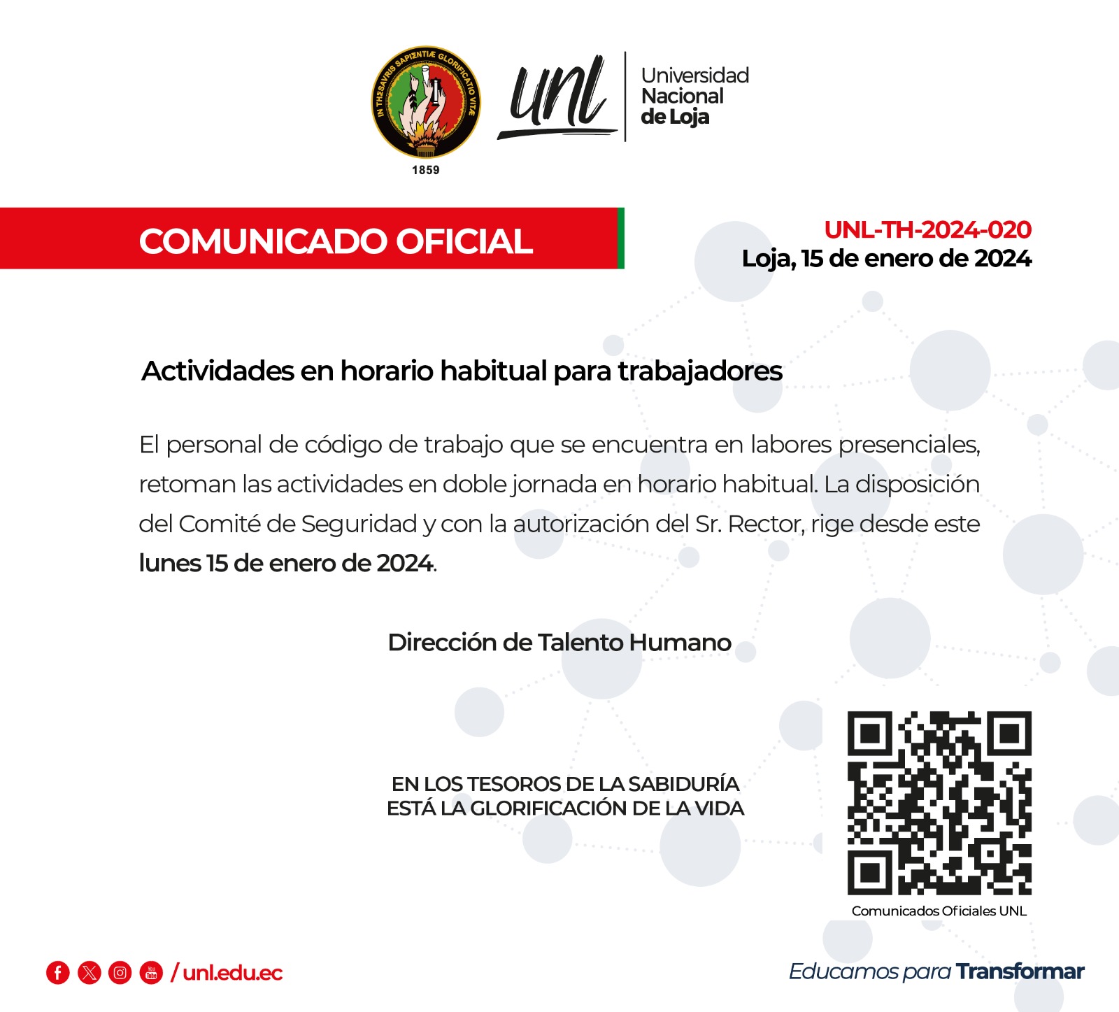 Comunicado Oficial Actividades en horario habitual para trabajadores