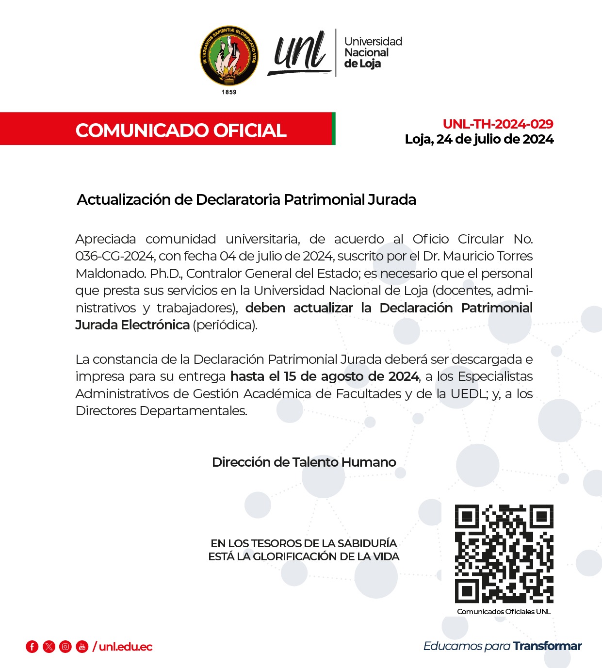 Comunicado Oficial| Actualización Declaración Patrimonial Jurada