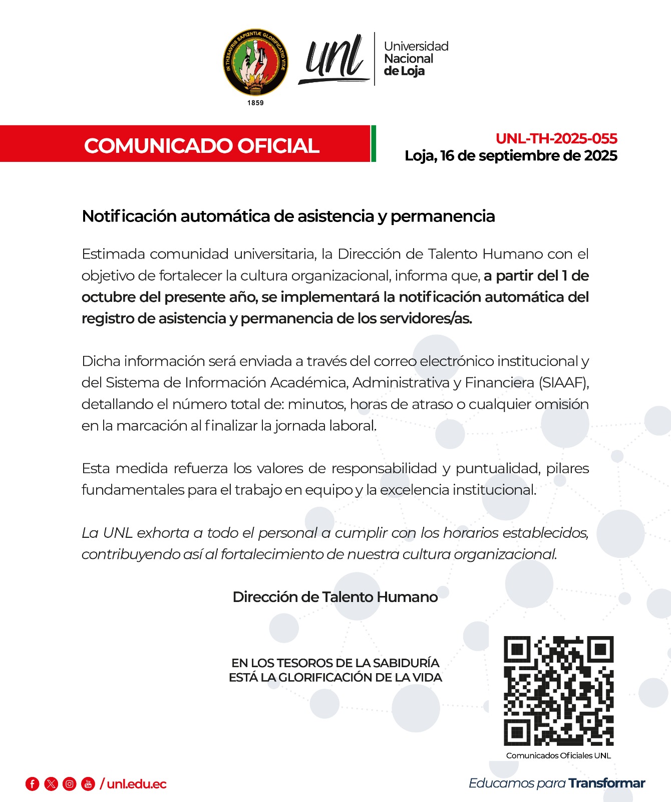 Comunicado Oficial Nro. 055 | SIAAF - Notificación Automática de asistencia y permanencia