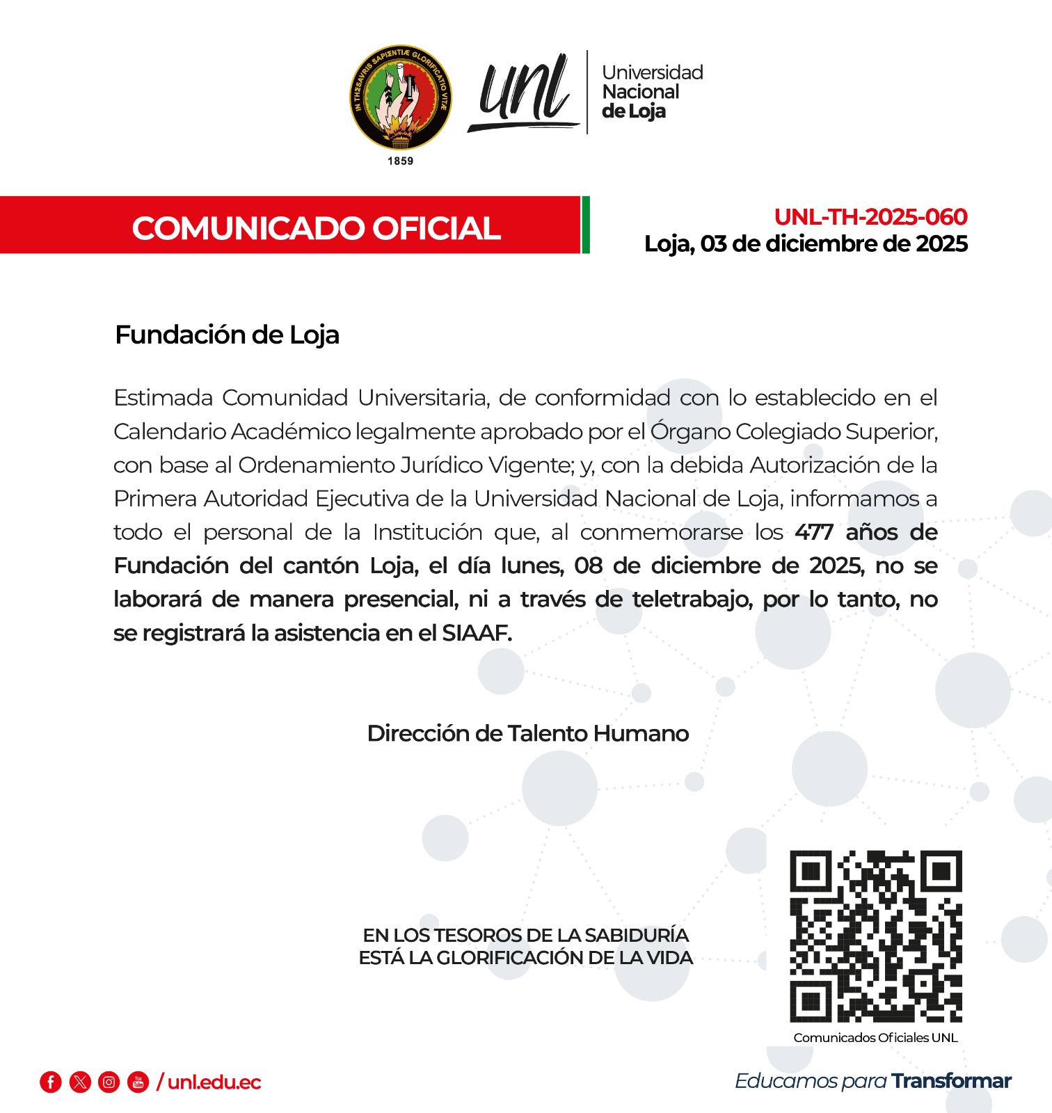 Comunicado Oficial Nro. 060 | Fundación de Loja 