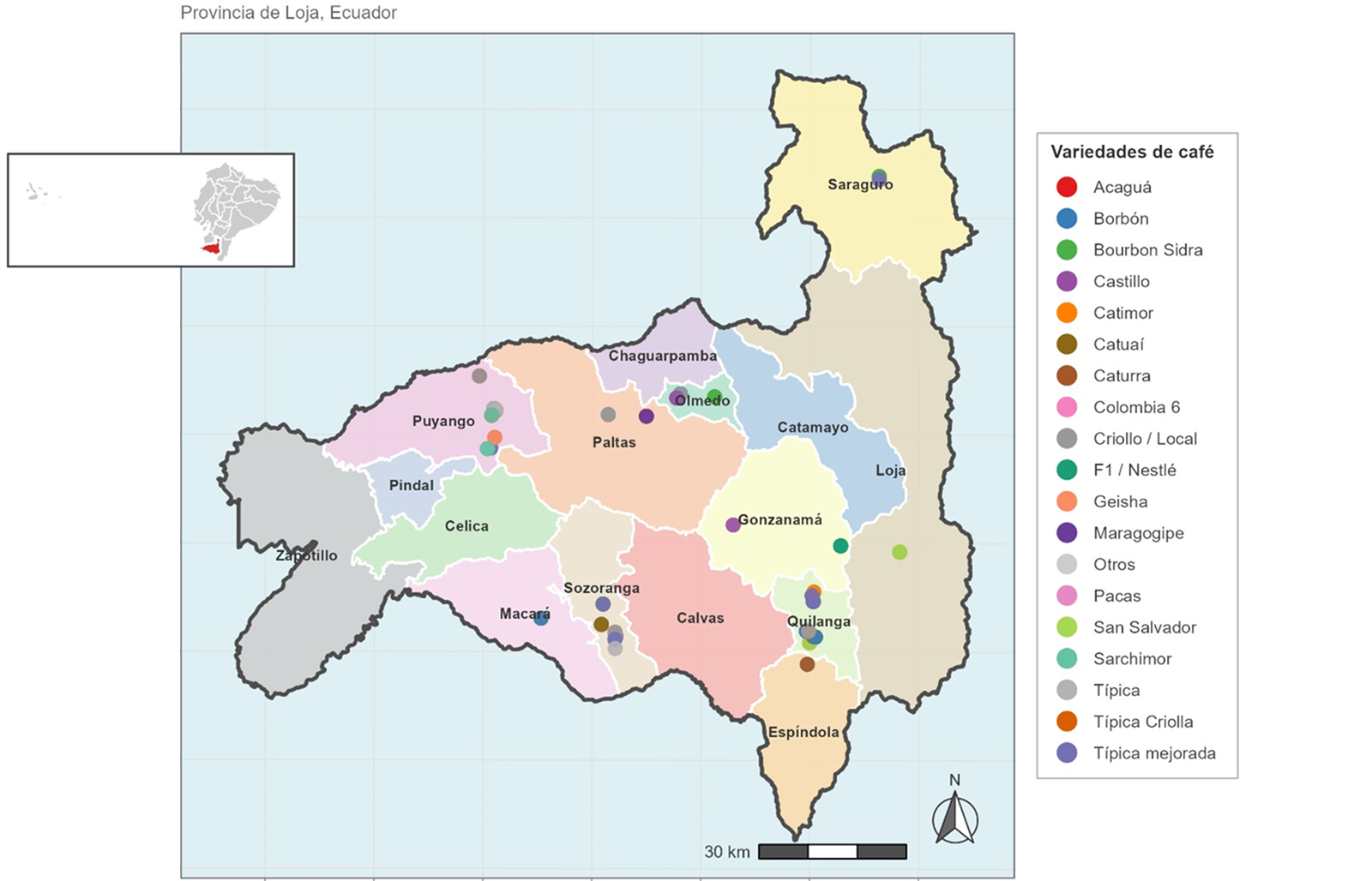 Mapa de distribución del coffea arabica