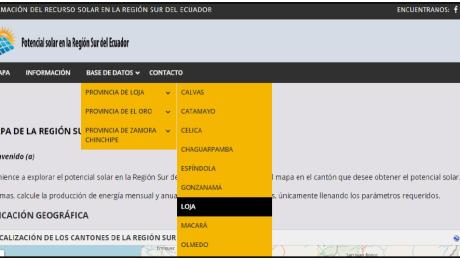 Página Web para la obtención del potencial solar en la Región Sur del Ecuador