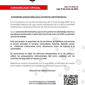 Comunicado oficial actividades presenciales para servidores administrativos