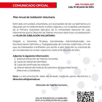 Comunicado Oficial |Plan Anual de Jubilación Voluntaria