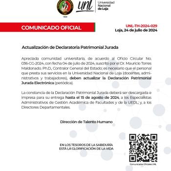 Comunicado Oficial| Actualización Declaración Patrimonial Jurada
