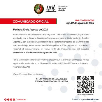 Comunicado Oficial | Feriado 10 de Agosto de 2024