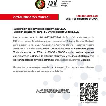 Comunicado Oficial Nro.040 | Suspensión de actividades académicas | VOTACIONES FEUE Y ASOCIACIONES CARRERAS UNL