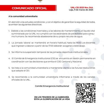 Comunicado Oficial Nro. 044 |  Medidas de seguridad, en atención a condiciones actuales