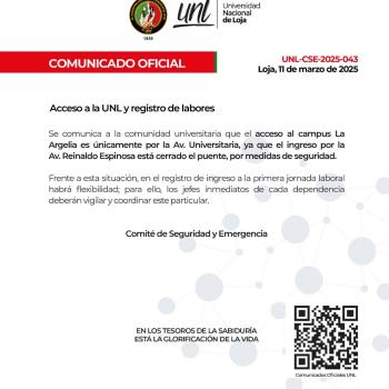 Comunicado Oficial Nro. 043 | Acceso a la UNL y registro de labores