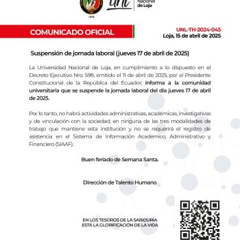 Comunicado Oficial Nro. 045 | Suspensión de jornada laboral - jueves 17 de abril de 2025