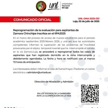 REPROGRAMACIÓN DE EVALUACIÓN PARA ASPIRANTES DE ZAMORA CHINCHIPE INSCRITOS EN EL  IIPA2025