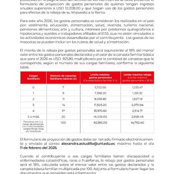 Comunicado Oficial Nro. 01 | Proyección Gastos Personales 2026